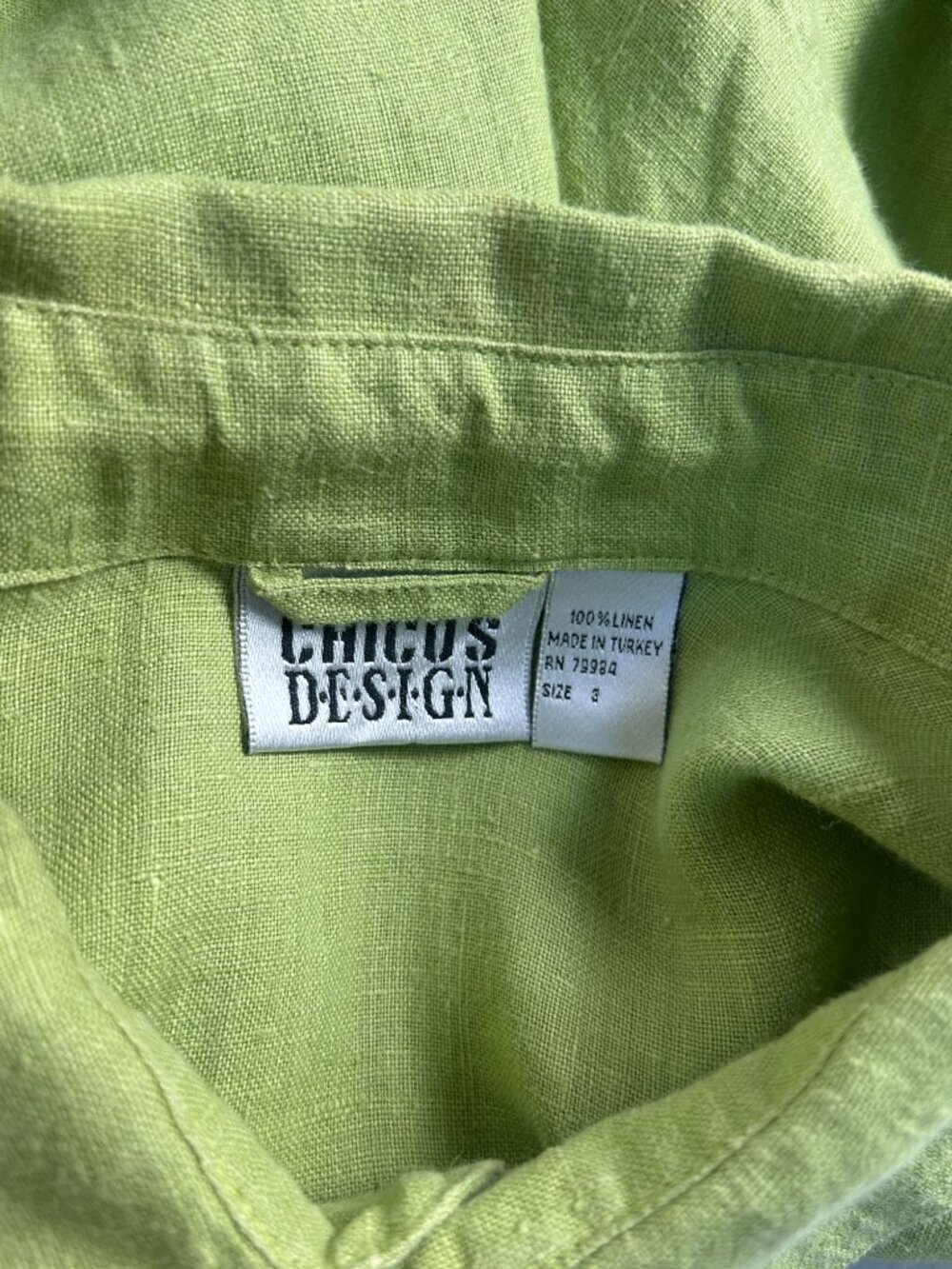 Chico's Design Womens Green Button-Down 100% Linen Shirt Size 3 Long Sleeve Top - Picture 4 of 8